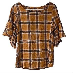 Maurices Short Bell Sleeve Plaid Blouse
